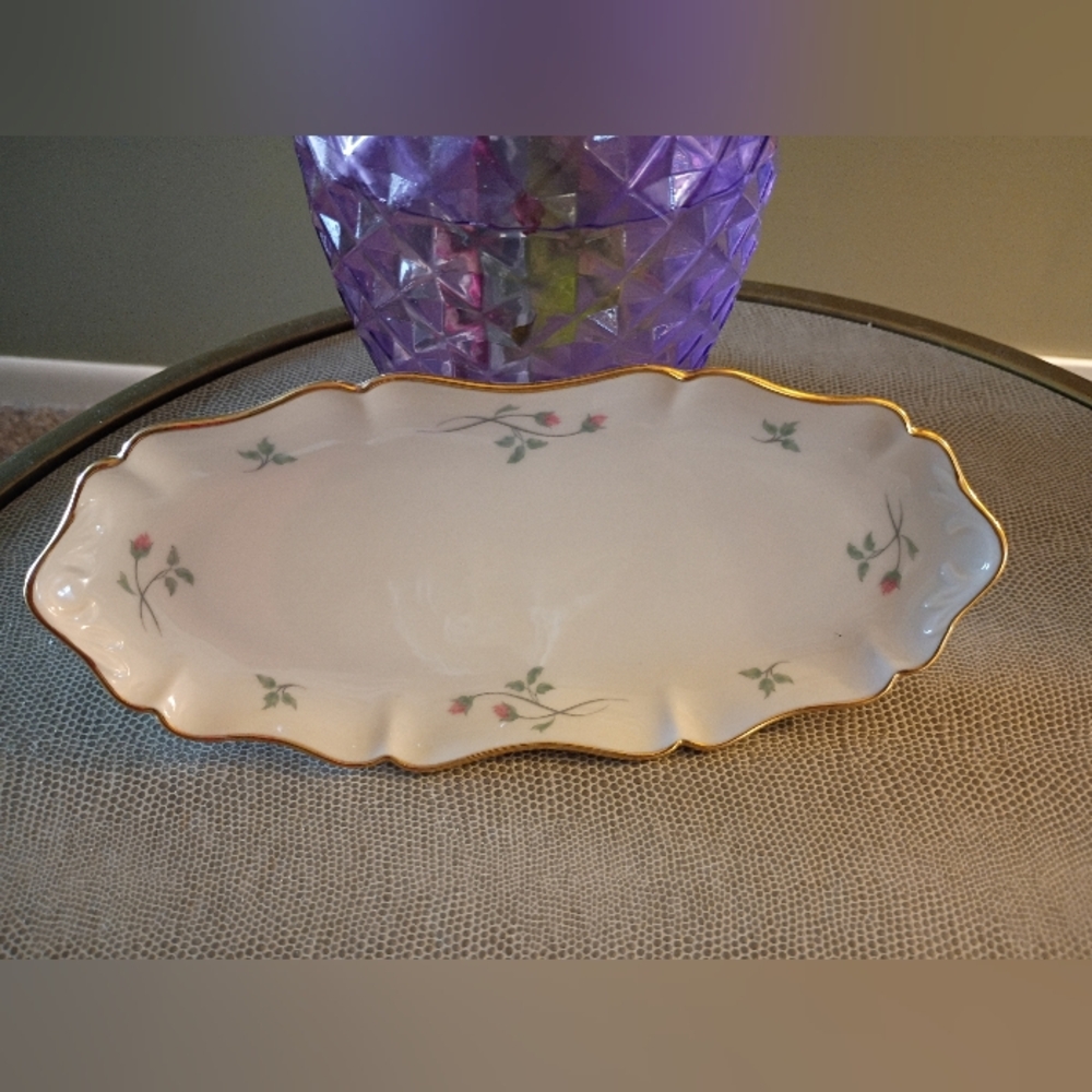 LENOX, Rose Manor Bone China, Scalloped Oval Oblong Relish/Candy Dish,USA